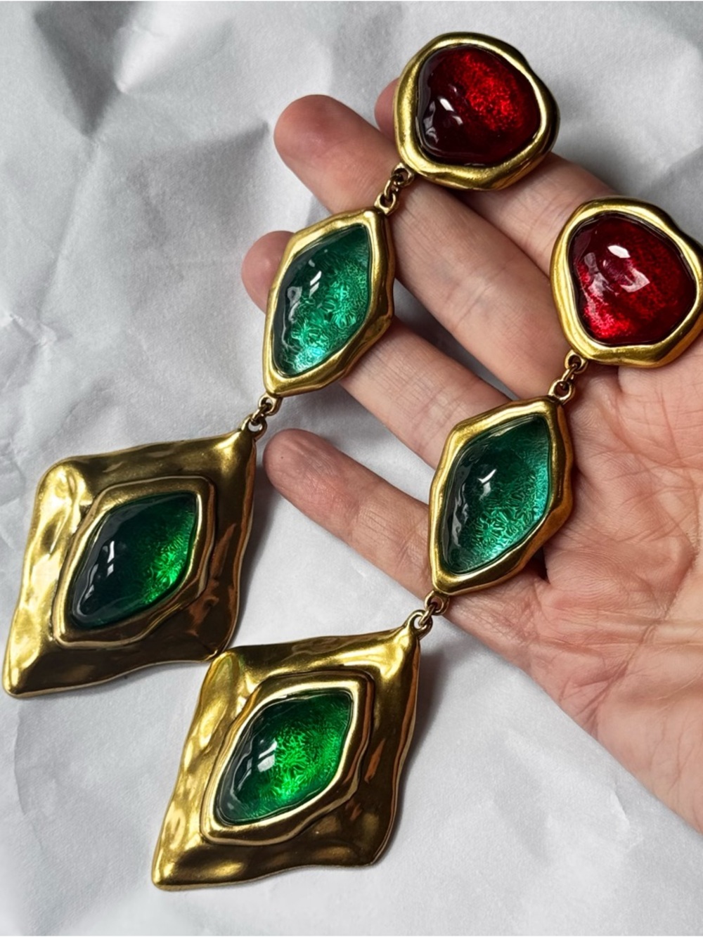 SAINT LAURENT Runway Gold-Tone Drop Earrings with Resin Glass-like cabochons
